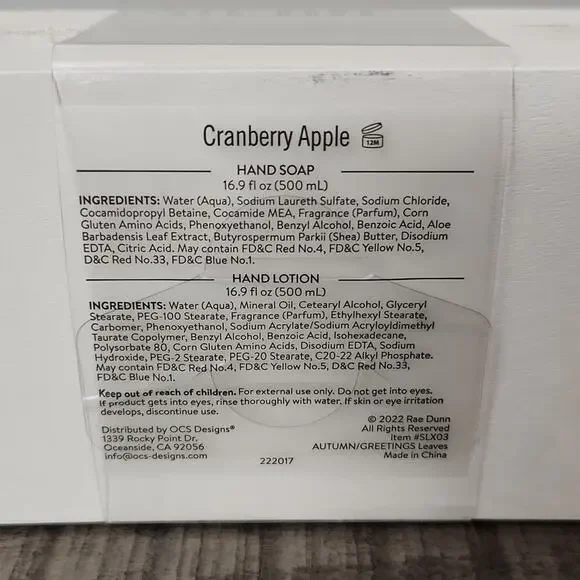 🍁🍎Rae Dunn "Autumn Greetings" Hand Soap & Lotion Duo Cranberry Apple Scented - Picture 3 of 4